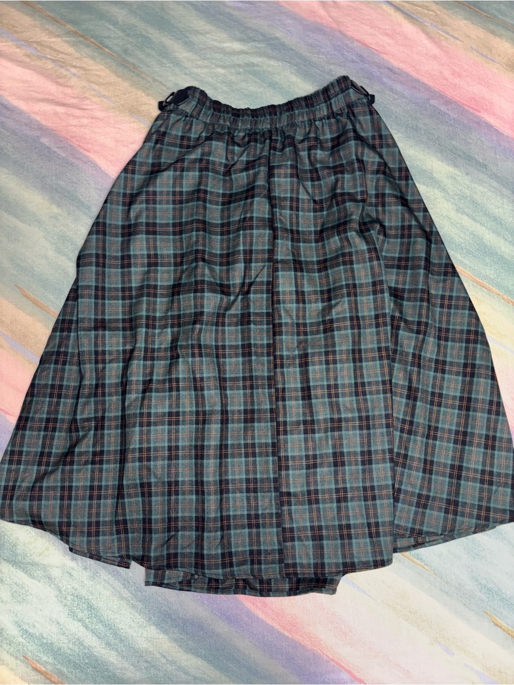 NWT Nightingale Buckled Check Midi Skirt green black size US 10 - Picture 8 of 8